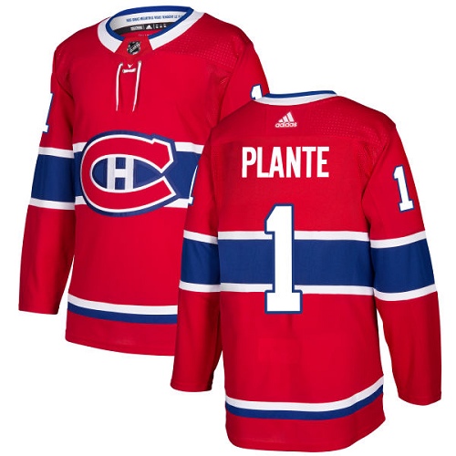 Adidas Men Montreal Canadiens #1 Jacques Plante Red Home Authentic Stitched NHL Jersey->montreal canadiens->NHL Jersey